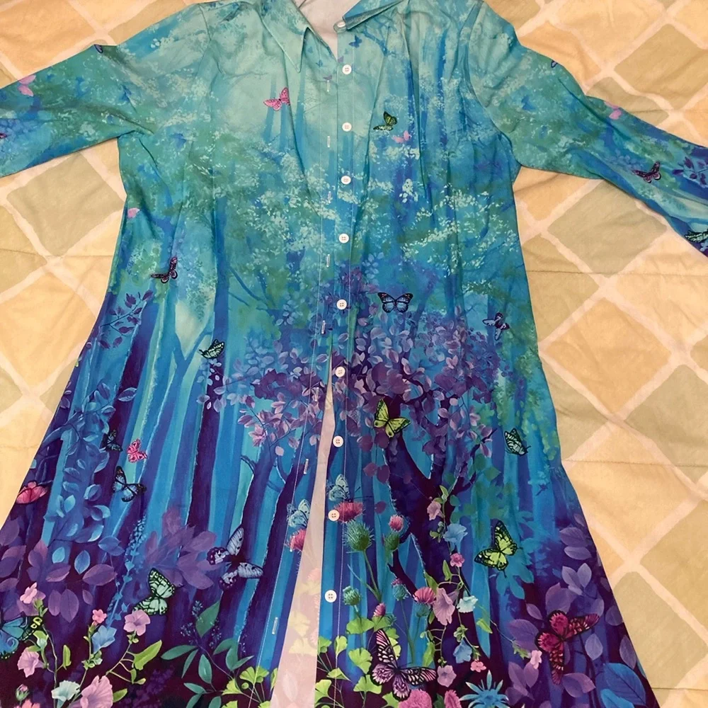 Plant prints Floral Open Front Longline Cardigan - Picture 5 of 8